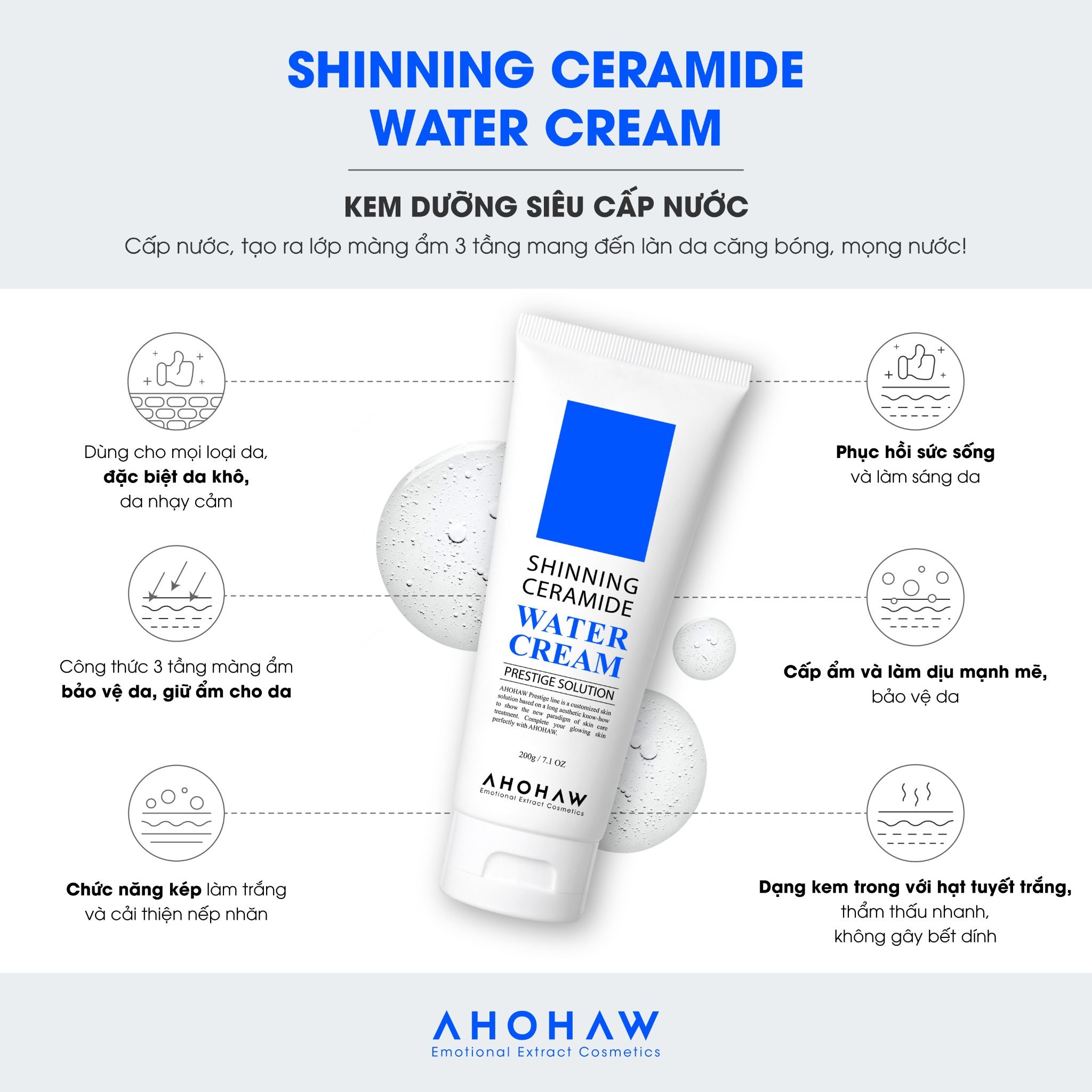AHOHWA SHINNING CERAMIDE WATER CREAM / KEM DƯỠNG SIÊU CẤP NƯỚC & PHỤC HỒI HÀNG RÀO BẢO VỆ DA